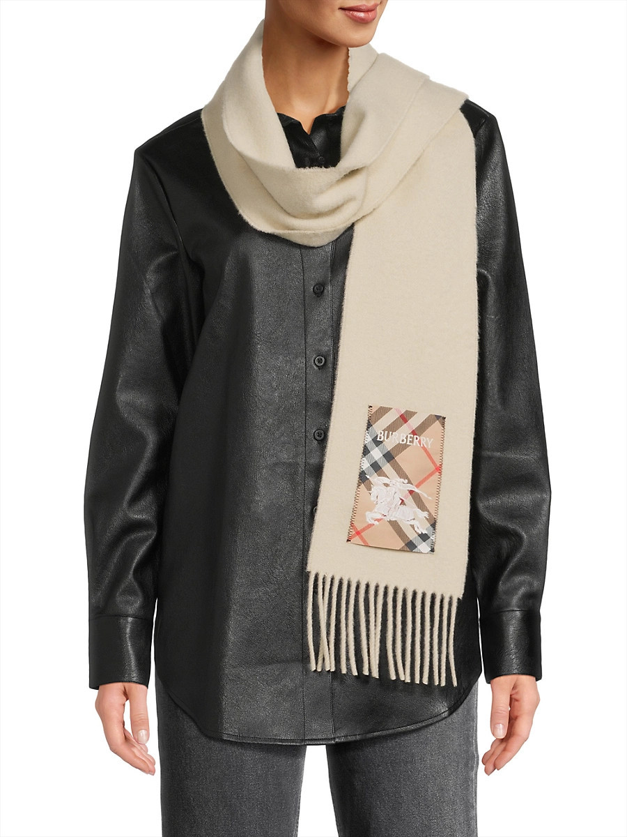 Check Label Cashmere Scarf - Nutmeg | Saks Fifth Avenue