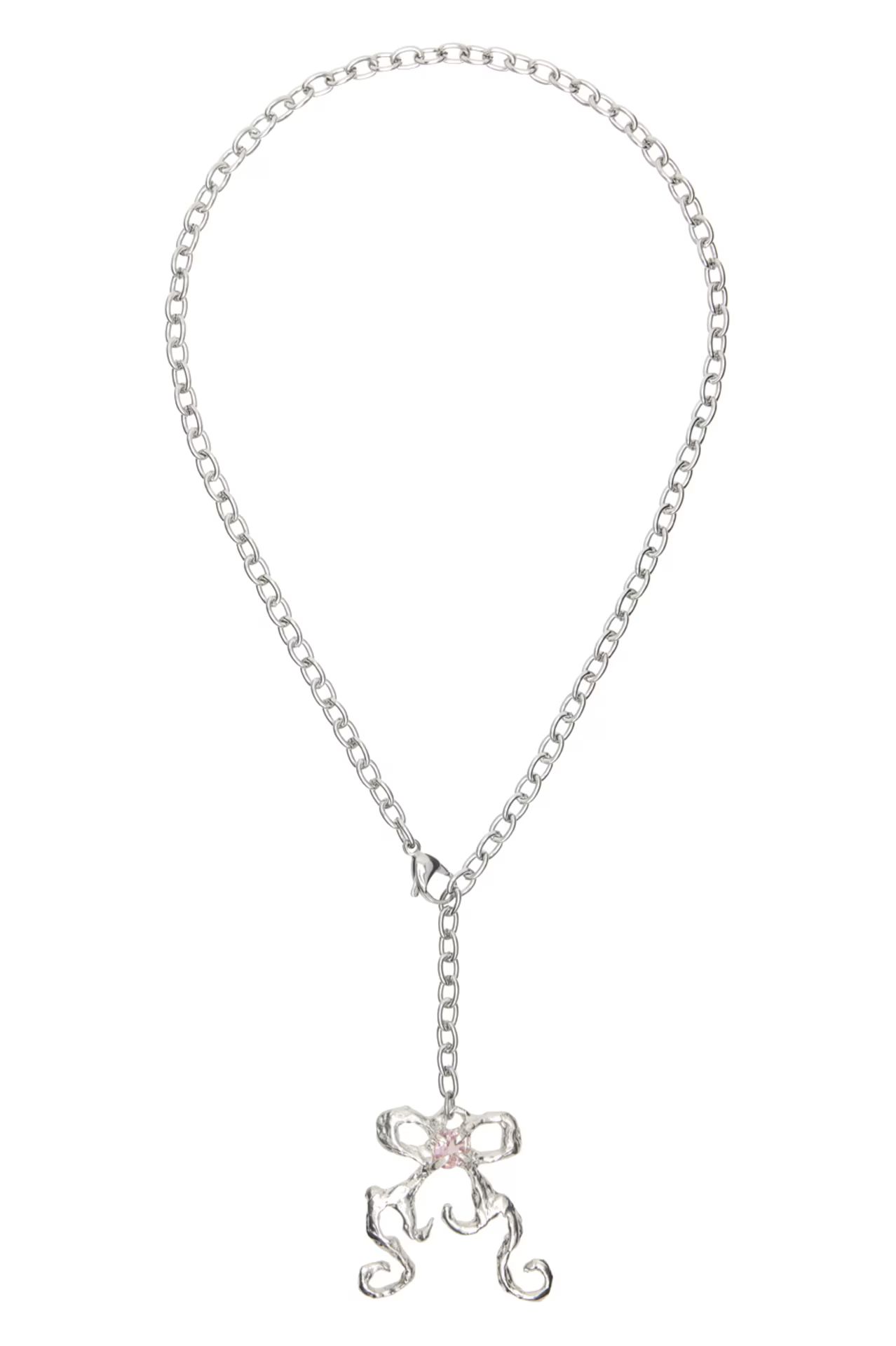 Silver Caroline Pendant Bow Necklace | SSENSE