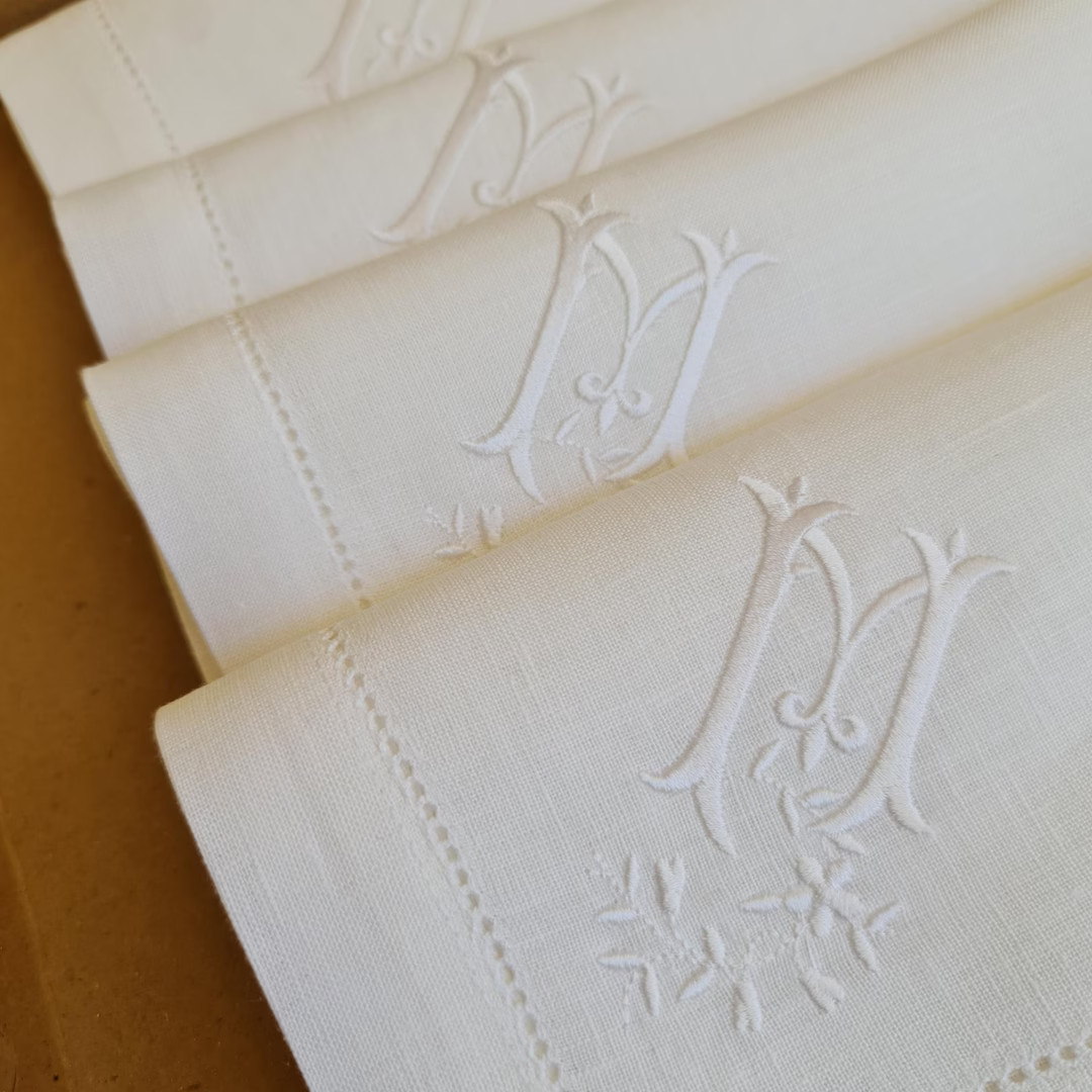 Wedding Napkins, Monogrammed Linen Napkin, Personalized Dinner Napkins, Letter Embroidered Linen ... | Etsy (US)