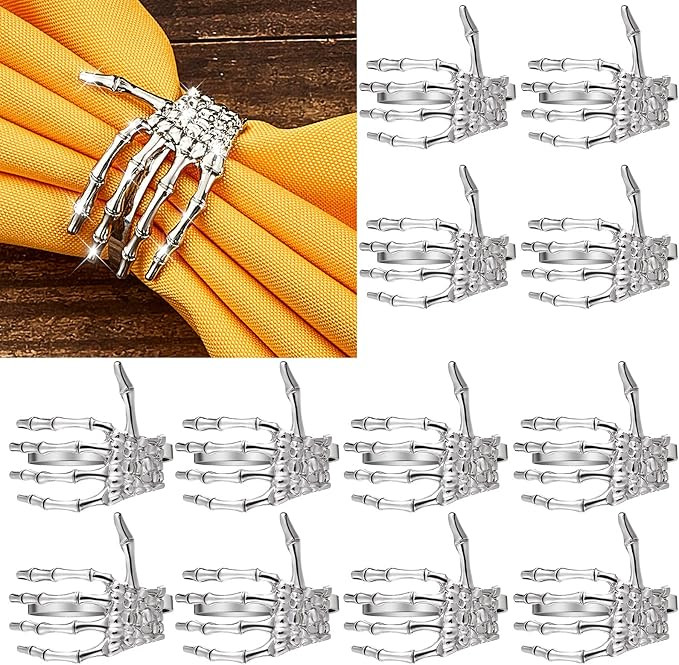 12 Pcs Skeleton Hand Halloween Napkin Rings Horror Skeleton Hand Alloy Napkin Holder Halloween Na... | Amazon (US)
