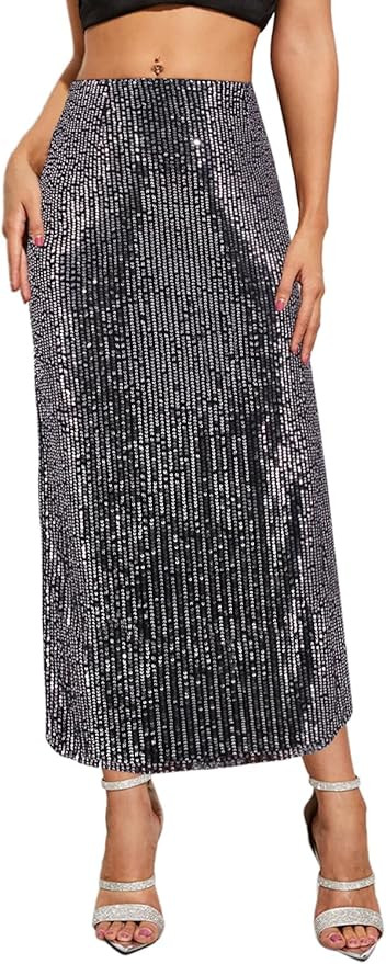 TYNORA Women's Shiny Sequin High Waisted Maxi Skirts Bodycon Long Mermaid Skirt Formal Skirts Dan... | Amazon (US)