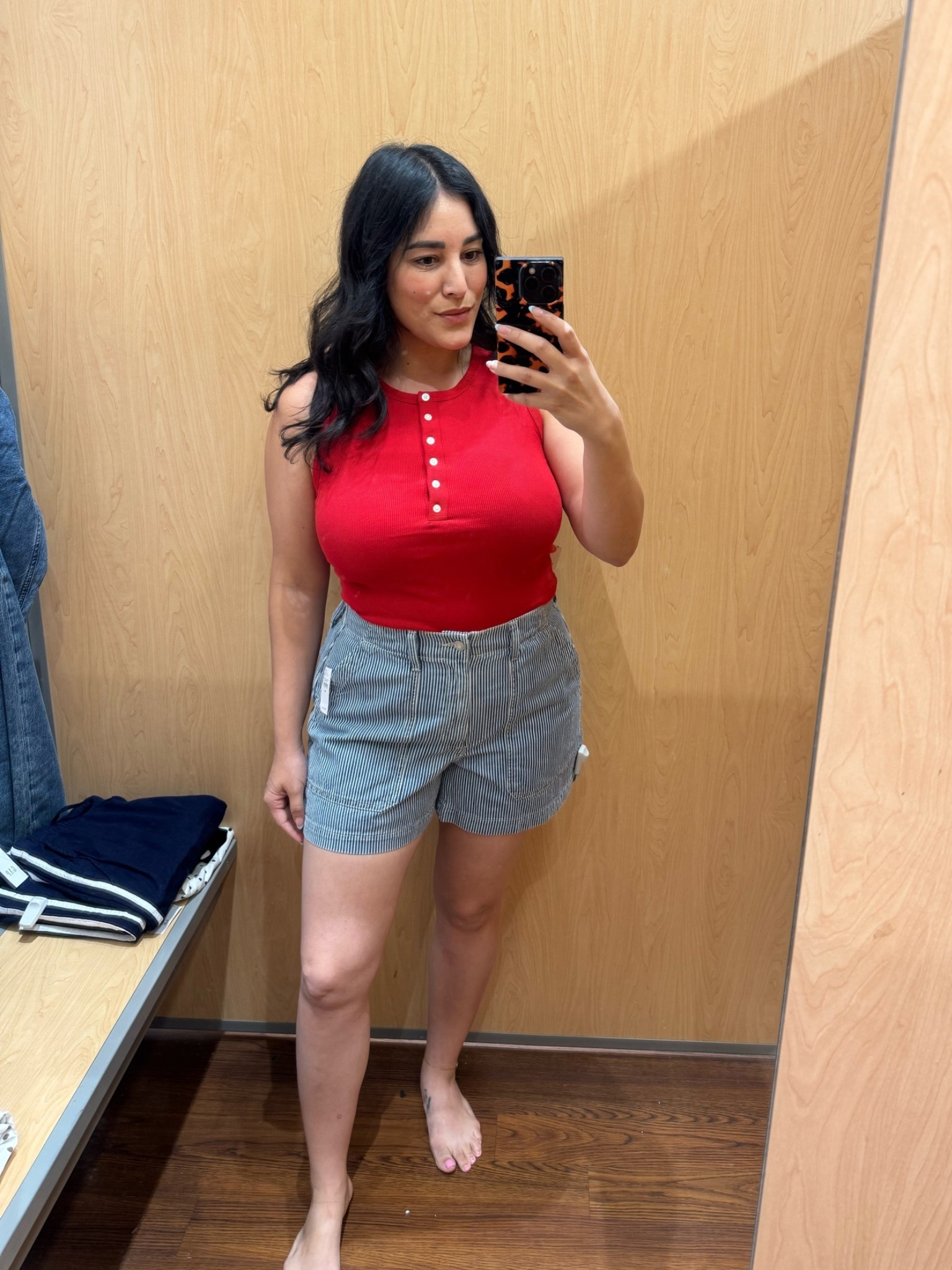 The pop of red with these striped shorts feels so coastal summer. Easy, comfortable, and cute for warm weather days.

Sizing Deets👇🏽
Top // M
Shorts // M

#LTKootd #LTKOver40