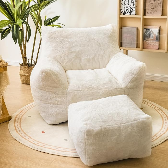 Bean Bag Chair with Ottoman, Armrest Bean Bag Chairs with Filler, Ultra Soft Fluffy Faux Fur Bean... | Amazon (US)