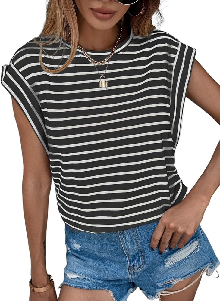 Floerns Women's Casual Stripe Print Batwing Sleeve T Shirts Round Neck Tee | Amazon (US)