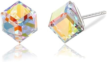 Cube Austrian Crystal Drop Stud Earrings for Women Fashion S925 Sterling Silver Hypoallergenic Je... | Amazon (US)
