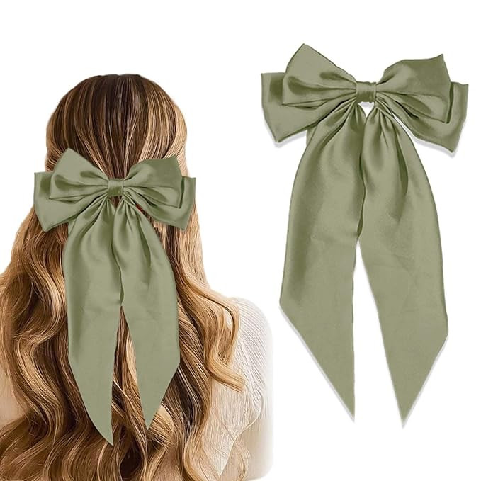 Hair Bow Clips Elegant Bows Sage Green Bows Satin Ribbon Bow Large Bowknot Barrette Metal Clips S... | Amazon (US)