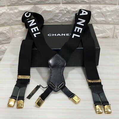 CHANEL CC Suspenders Black White Gold Canvas Leather Vintage Unused With Box  | eBay | eBay US