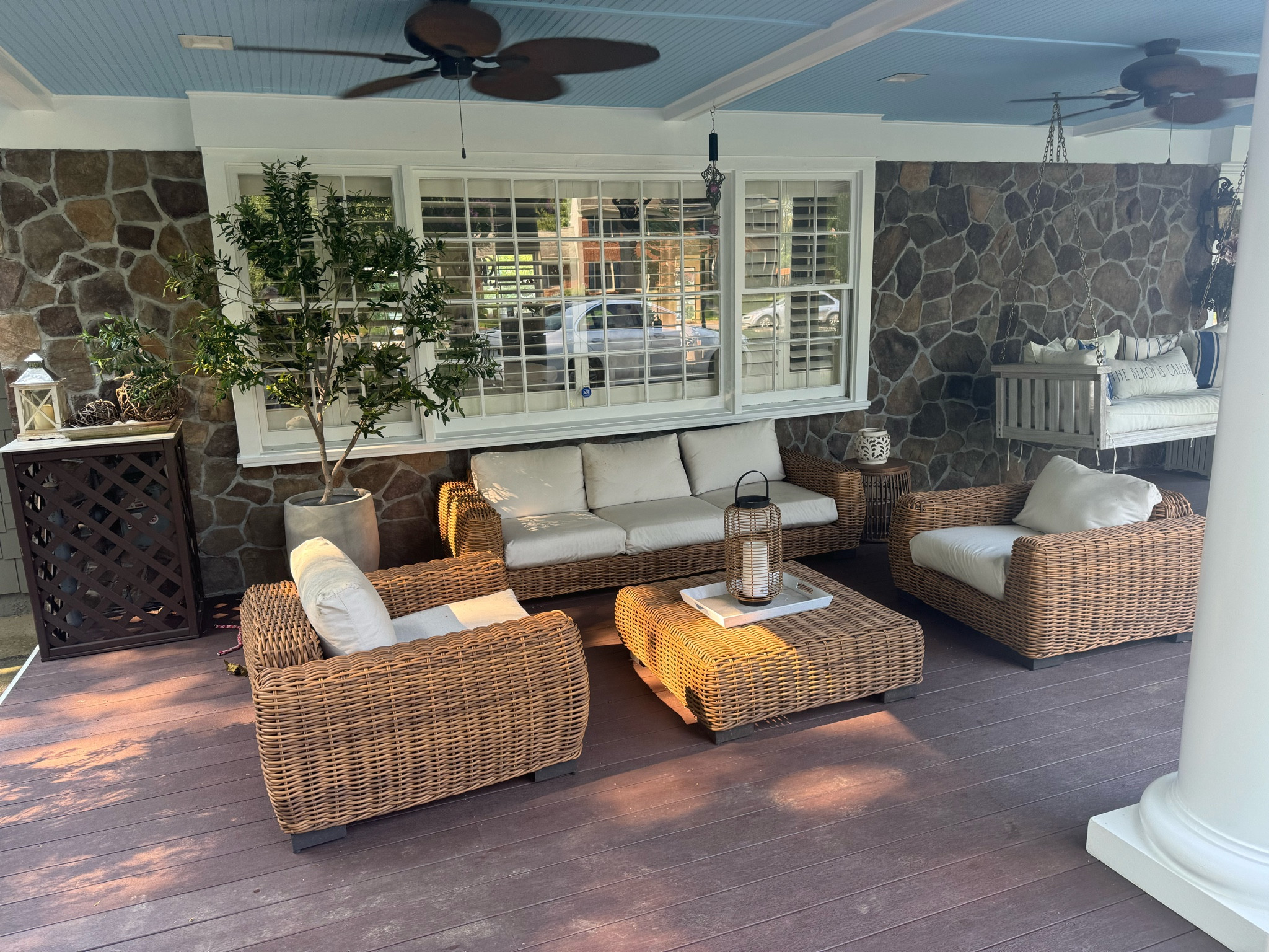 i’ve had so many people asked me about my front porch and I wanted to try to find similar items. I bought the sofa the loveseat and the ottoman over eight years ago, but I have found something that looks really similar and I will link the exact olive tree and planter as well as the exact porch swing which I absolutely love. I was going after a very southern vibe, and actually created this on my own and very proud of it ❤️🌺

#LTKHome #LTKStyleTip