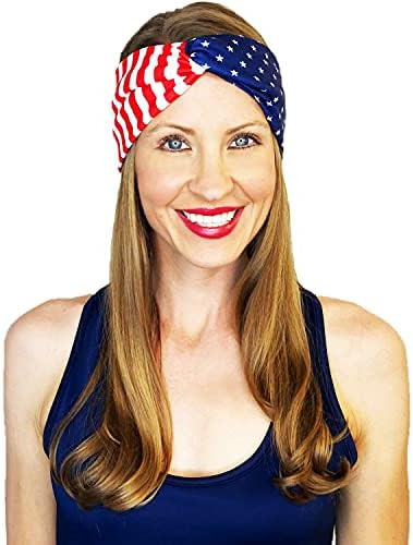 Shimmer Anna Shine Red White and Blue Patriotic American Flag Headband USA (Cotton Stars and Stri... | Amazon (US)
