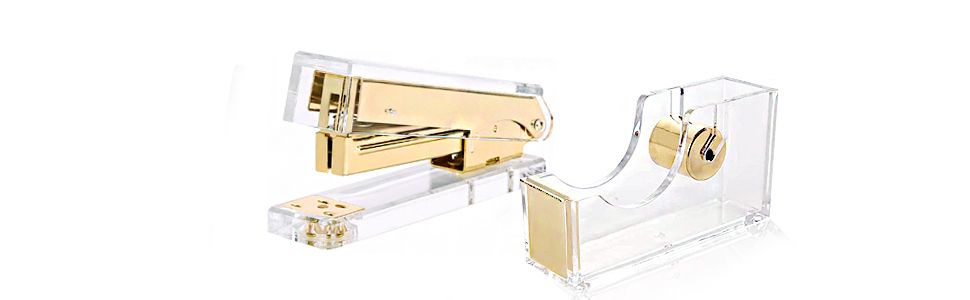 Acrylic Gold Tape Dispenser Gold Desktop Stapler, Acrylic Office Supplies Includes Tape, 1000pcs Sta | Amazon (US)