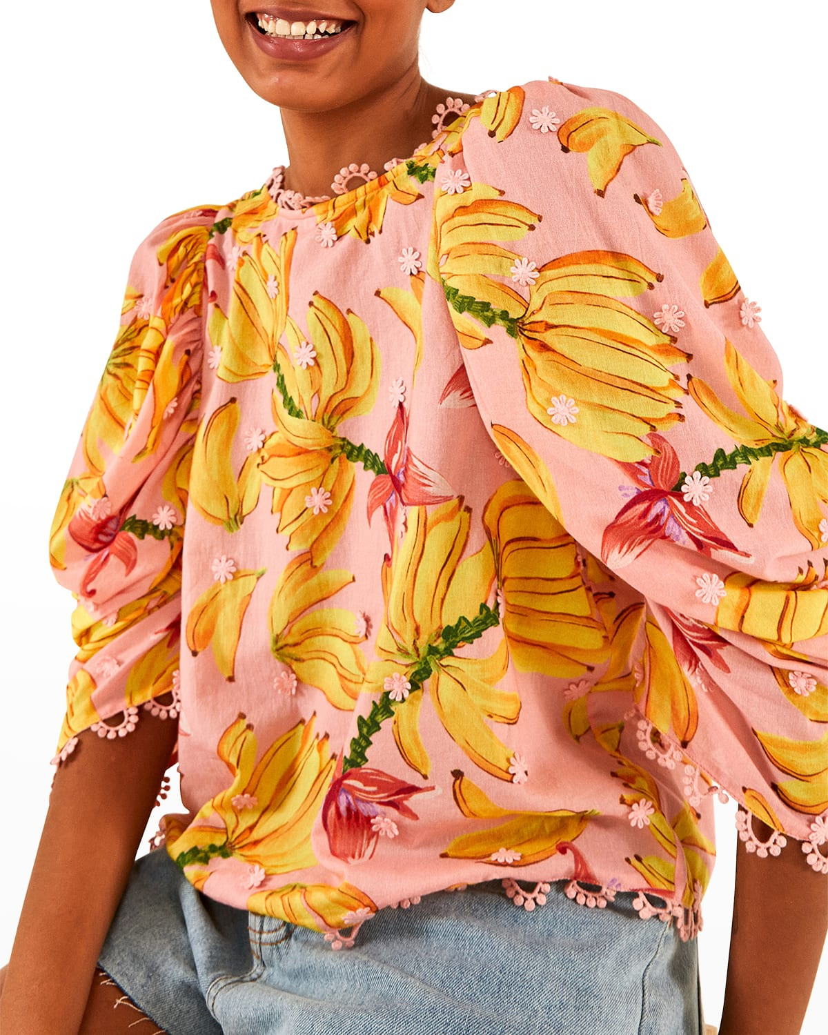 Banana Taste Floral Cotton Applique Blouse | Neiman Marcus