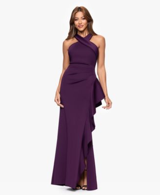 Xscape Women's Crisscross Halter Side-Ruffled Gown - Black | Macy's