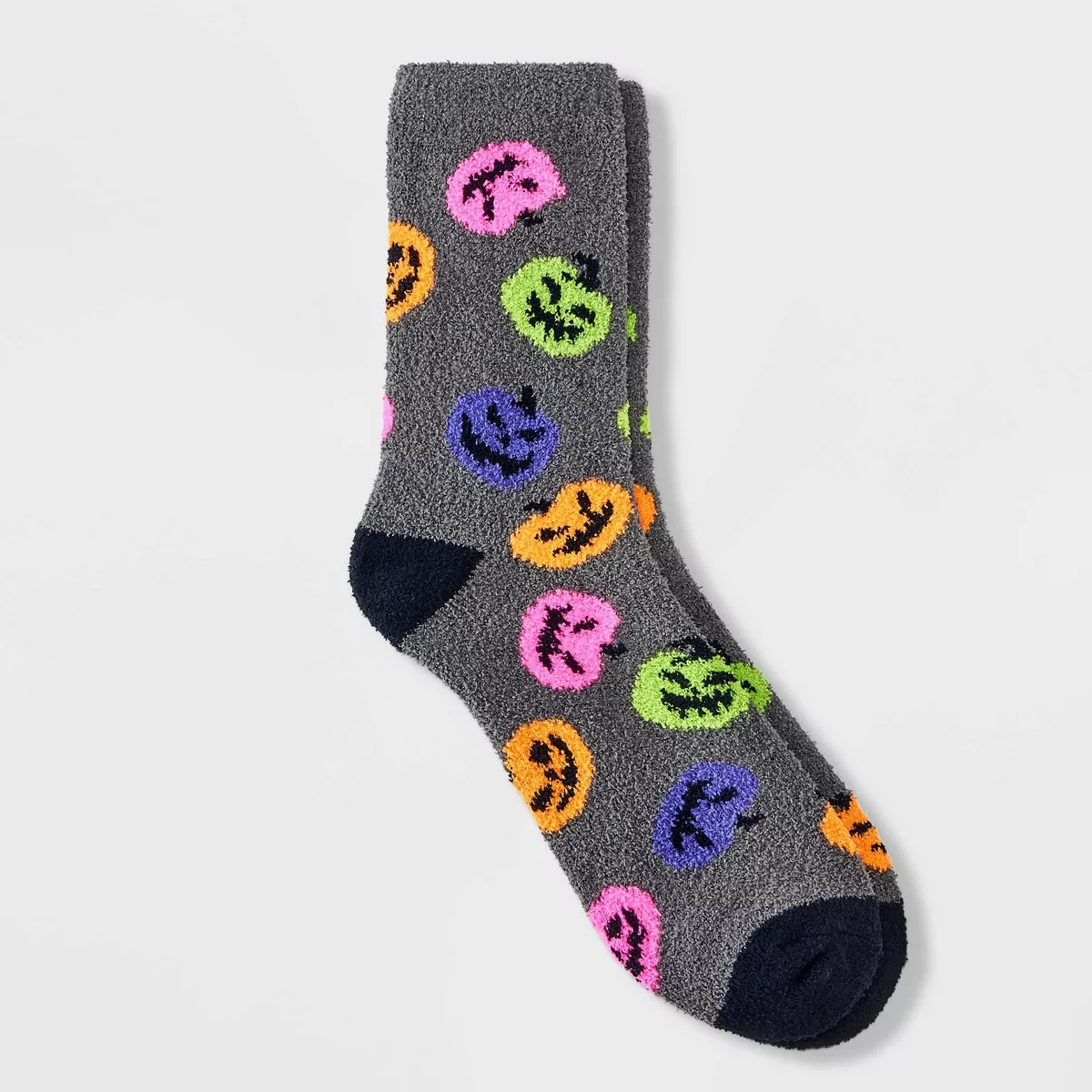 Women's Pumpkin Halloween Cozy Crew Socks - Hyde & EEK! Boutique™ Charcoal Gray 4-10 | Target