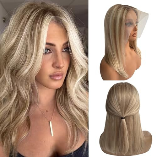 Ash Blonde Bob Wigs Human Hair, 13X4 HD Transparent Lace Front Wig Pre Plucked with Babyhair Full Ends 180% Density Glueless Blunt Cut Bob Human Hair Wigs for Women 8in | Amazon (US)