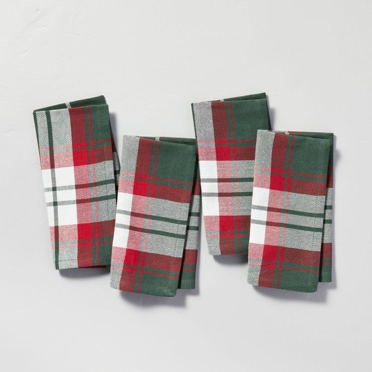 4pk Holiday Plaid Woven Napkin Set Green/Red - Hearth &#38; Hand&#8482; with Magnolia | Target