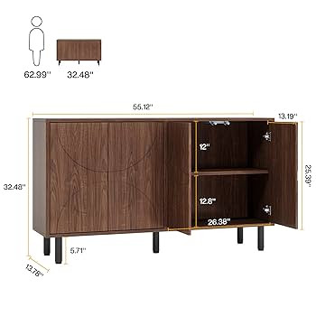 Tribesigns Sideboard Buffet Cabinet with Storage, 55" Mid-Century Modern Credenza Accent Storage ... | Amazon (US)
