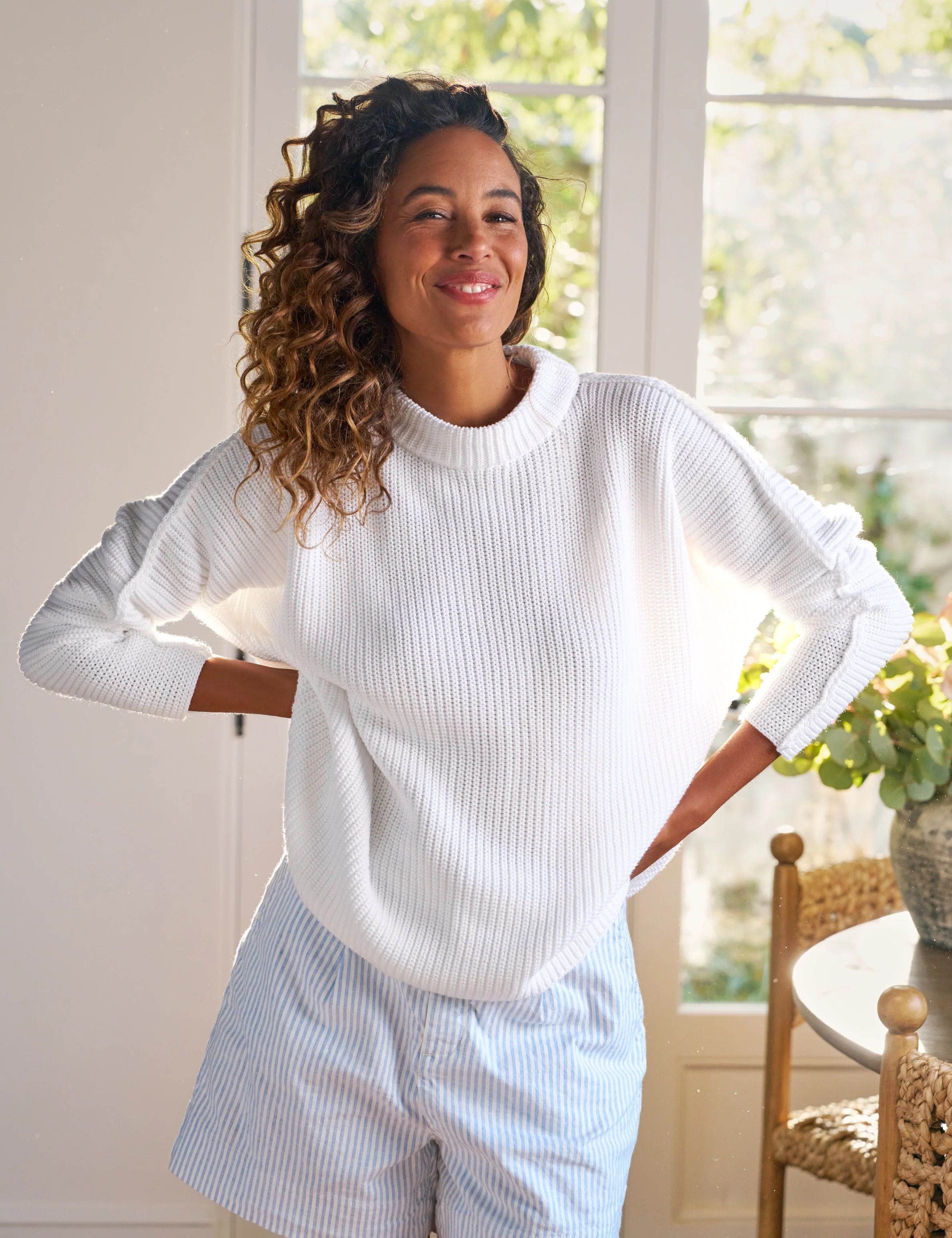 MONTECITO SWEATER White, Pure Italian Cotton | Frank & Eileen