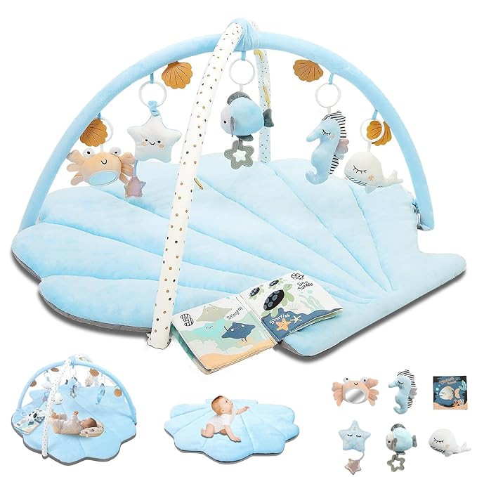 Baby Play Gym Mat, Oversize Tummy Time Activity Mat for Babies 0-6 Months, Shells Shaped Baby Pla... | Amazon (US)