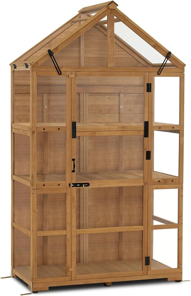 MCombo Wooden Greenhouse Outdoor with Openable Roof Vent and Adjustable Shelves, 0826 (Natural) | Amazon (US)