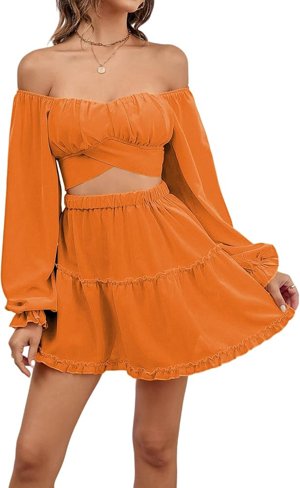 LYANER Women's 2 Piece Outfits Self Tie Knot Crop Top and Mini Skirt Set | Amazon (US)