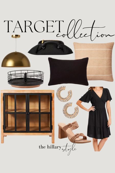 Target Collection: Display Cabinet, Black Dress, Accent Pillow, Brass Pendant Light, Nude Knot Sandal, Gold Hoops, Storage Basket

#LTKFind #LTKstyletip #LTKhome