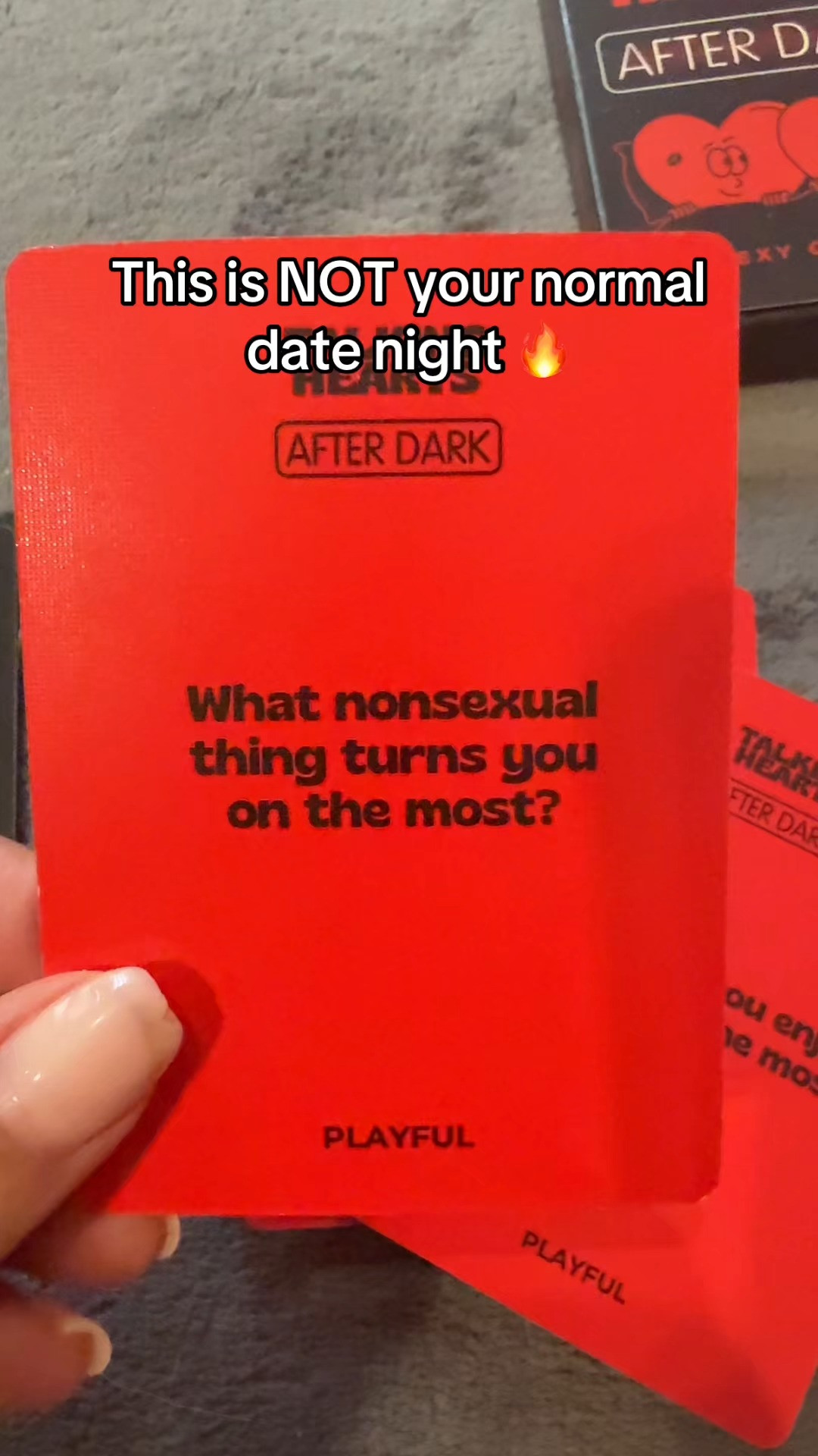 Not your normal date night.

Talking Hearts After Dark is the kind of couples card game that turns one question into the funniest, deepest, and best conversation you’ve had in a while. Perfect for staying in, laughing together, and making date night feel way more fun.

#Couples #AfterDark #Spicy #Adult #game 

 #LTKdayinmylife #LTKstorytime #LTKWedding