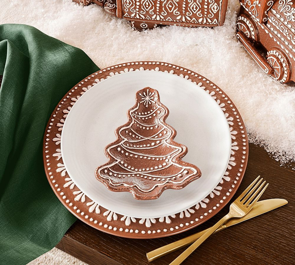 Gingerbread Tree Stoneware Appetizer Plates - Set of 4 | Pottery Barn CA