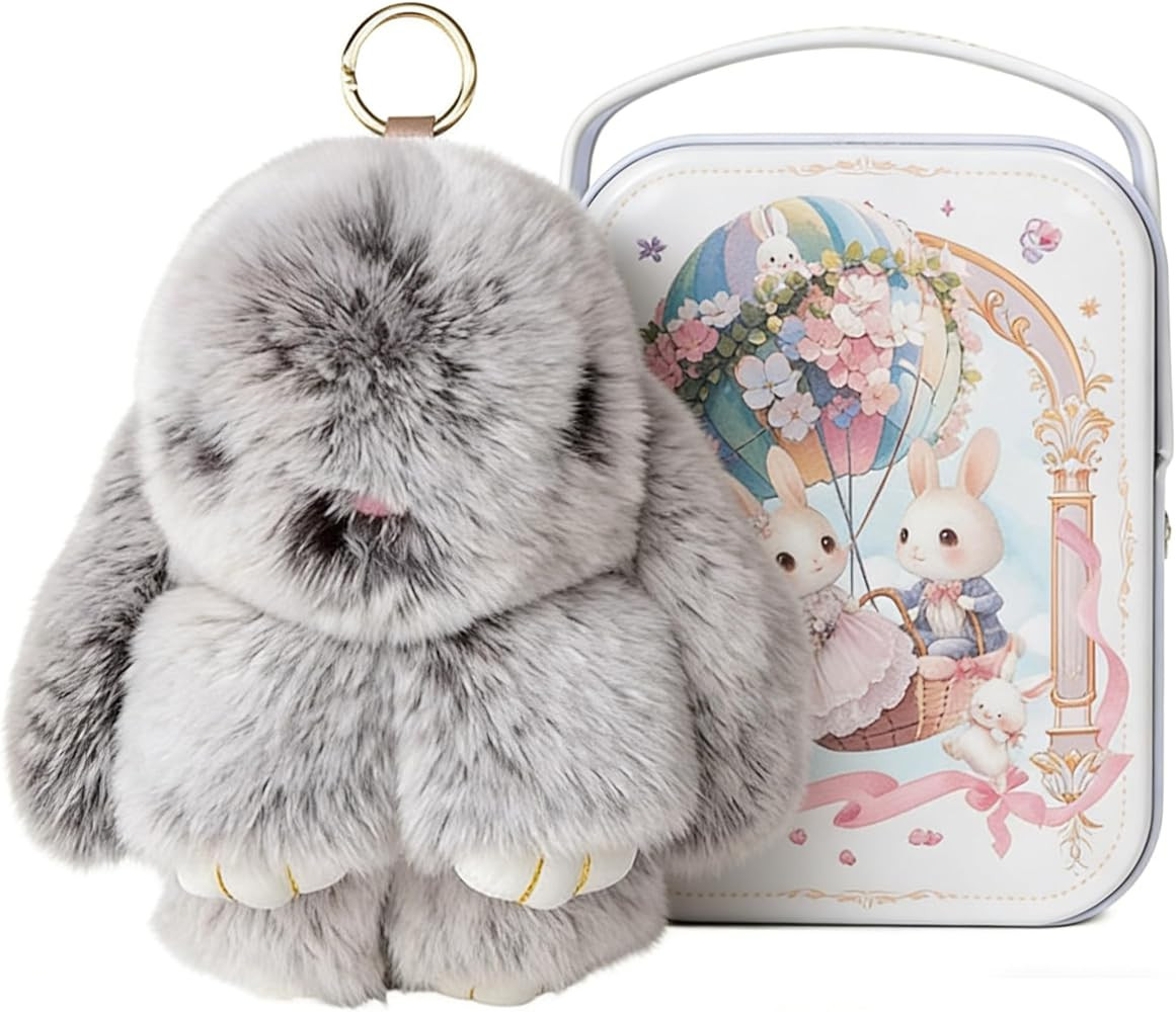 Keychain with Box, Bunny Keychain with Tin, BunnyCute Plush Key chain, Fluffy Car Charm for Bags ... | Amazon (US)