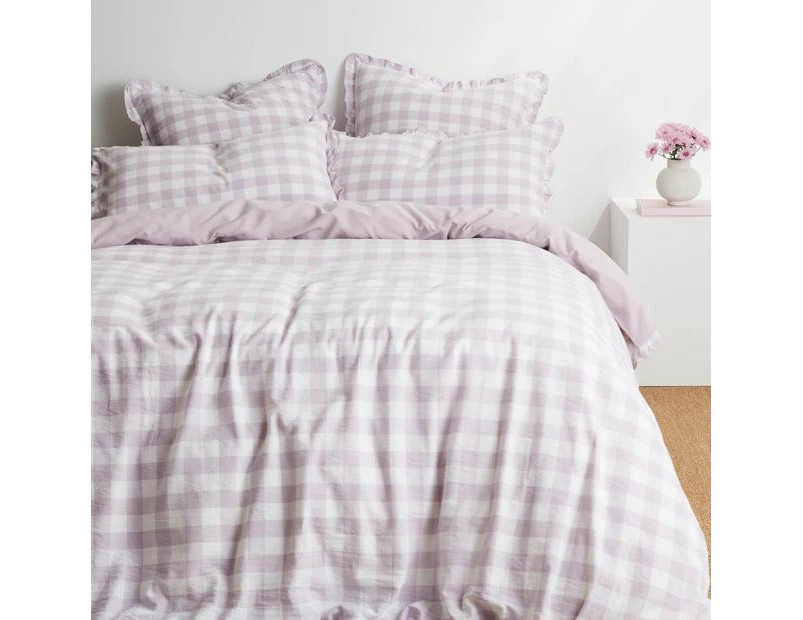 Target Lulu Gingham Linen/Cotton Quilt Cover Set - Purple | Catch.com.au