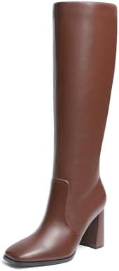 DREAM PAIRS Women's Knee High Square Toe Heel Boots | Amazon (US)