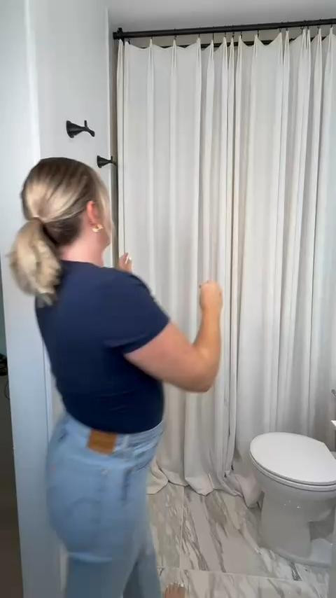 DIY shower curtain hack ✨ I turned a regular curtain panel into a chic shower curtain—such an easy and luxurious bathroom upgrade! #ShowerCurtainHack #BathroomDIY #HomeDecor 

 #LTKHome