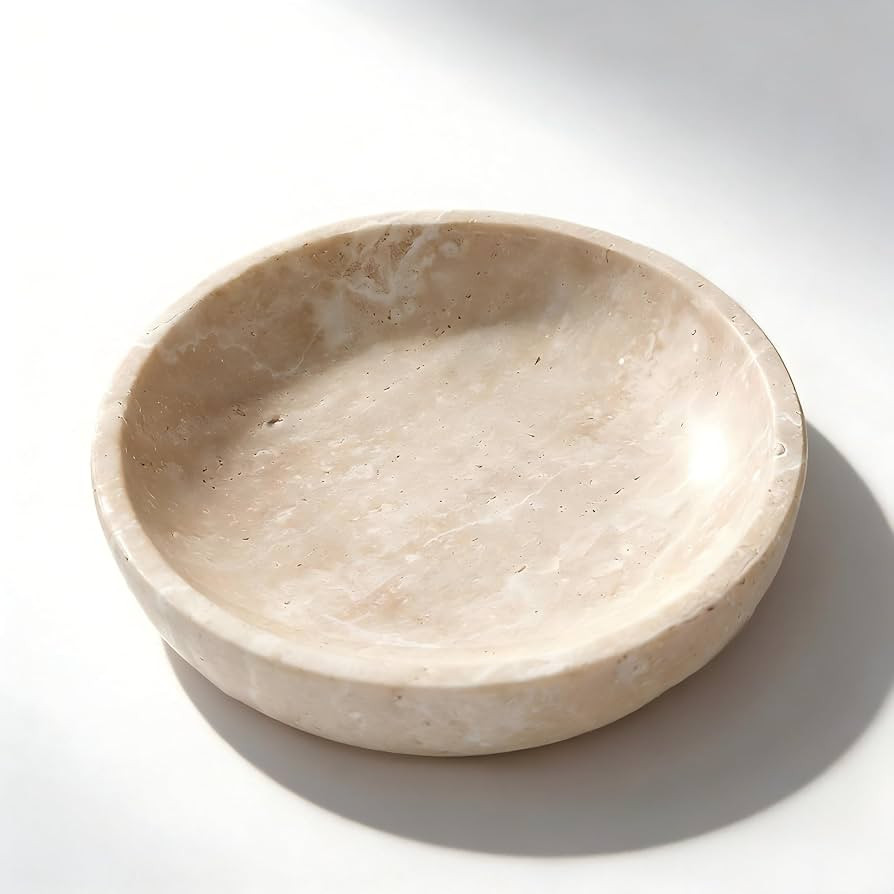 Large Travertine Decorative Bowl, 7.87-Inch Natural Stone Key Bowl for Entryway Table, Coffee Tab... | Amazon (US)