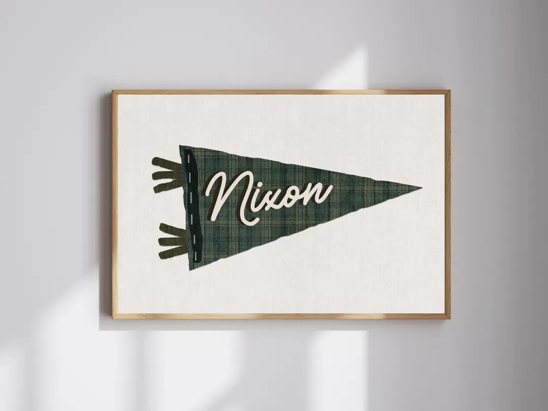 Personalized Name Pennant Flag Custom Baby Banner Vintage Plaid Wall Art Babyshower Birthday Gift... | Etsy (US)