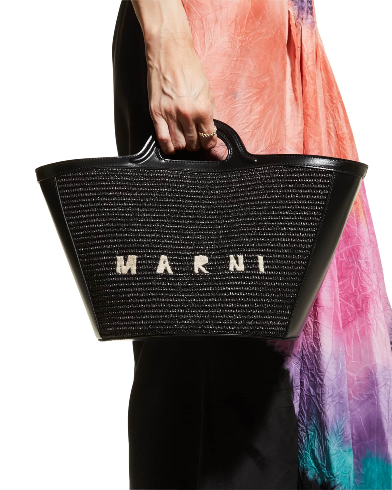 Marni Tropicalia Straw & Leather Summer Tote Bag | Neiman Marcus