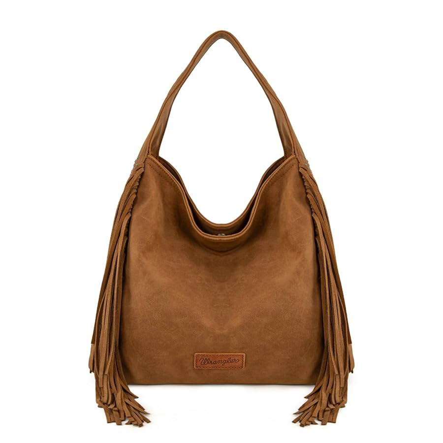 Wrangler Fringe Suede Hobo Bag for Women Leather Western Fringe Purse Tassel Hippie Shoulder Bag | Amazon (US)