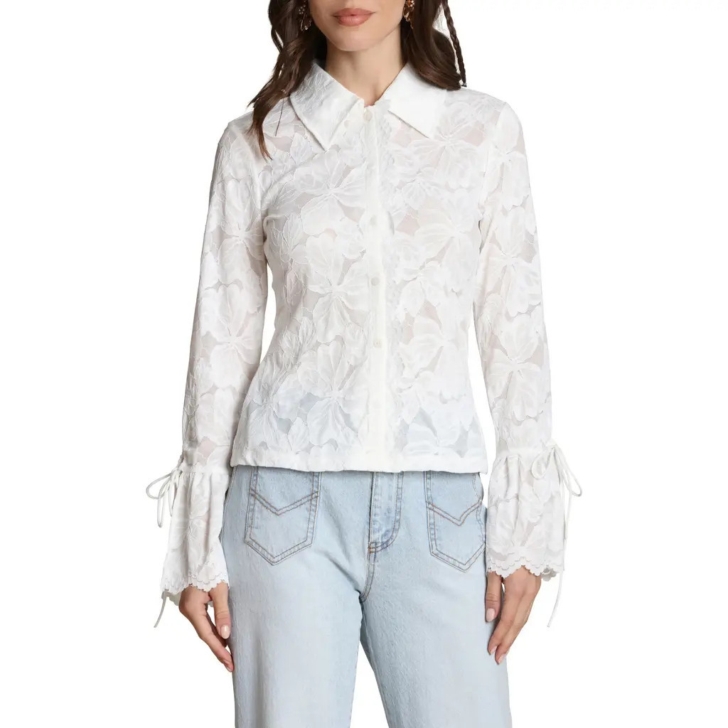 Avec Les Filles Flare Cuff Button-Up Shirt in White at Nordstrom, Size Small | Nordstrom