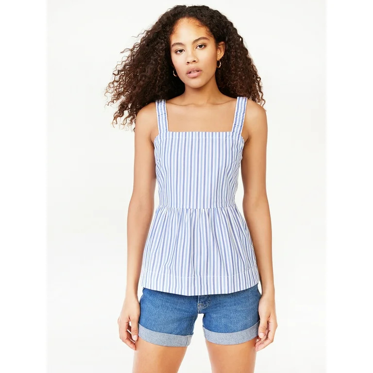 Free Assembly Women's Square Neck Tank Top with Elastic Straps, Sizes XS-XXL | Walmart (US)