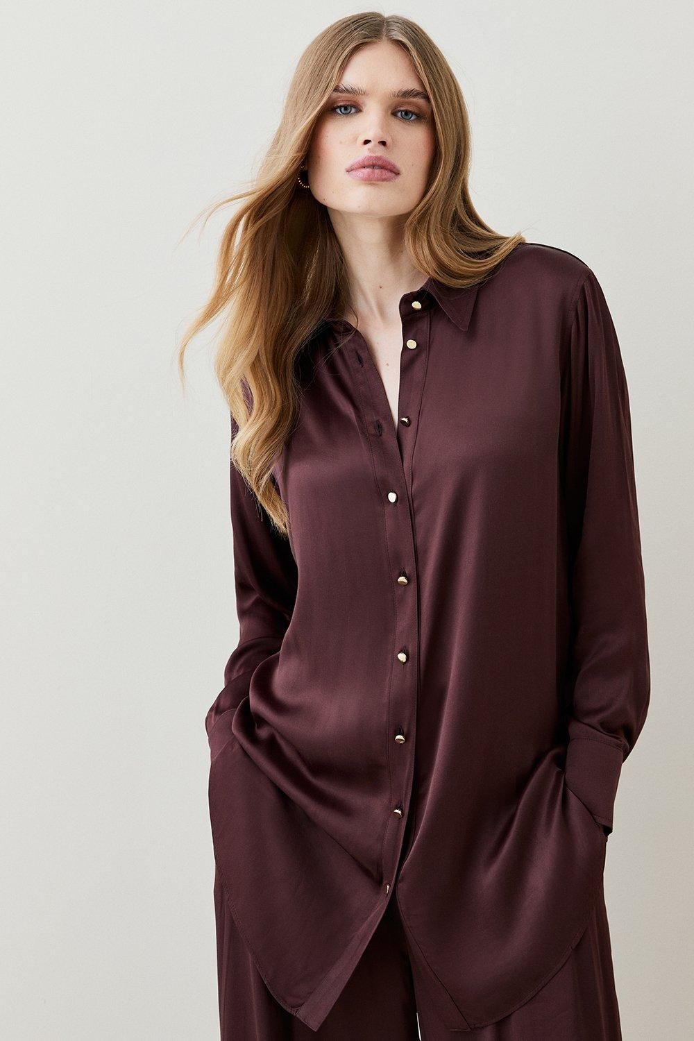 Viscose Satin Woven Boyfriend Shirt | Karen Millen UK + IE + DE + NL