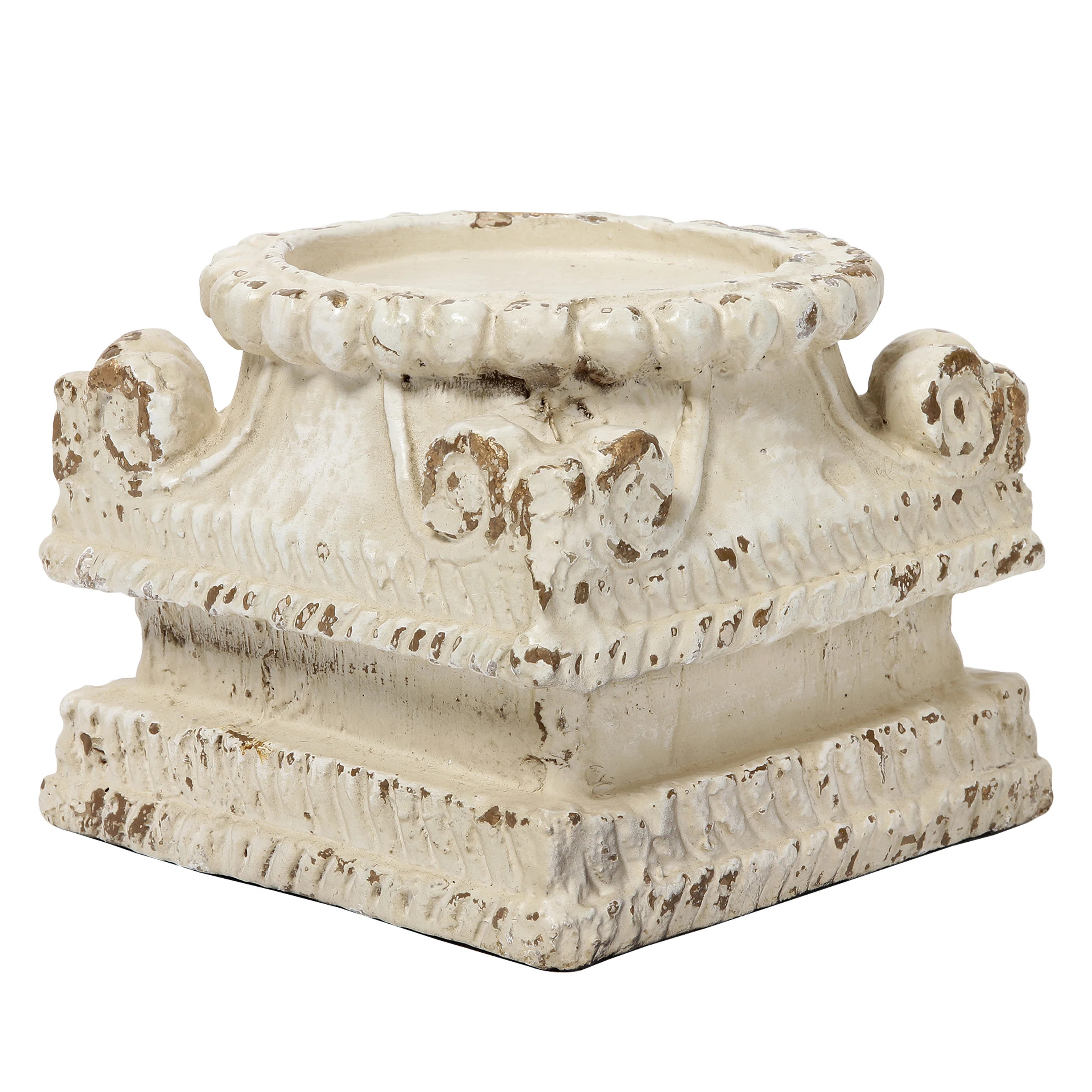 Column Pedestal Stand For Decoration Display, Distressed White Small Plant Stand | Wayfair North America