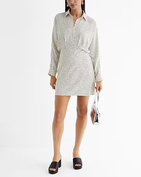 Polka Dot Half Button Up Mini Portofino Shirt Dress | Express