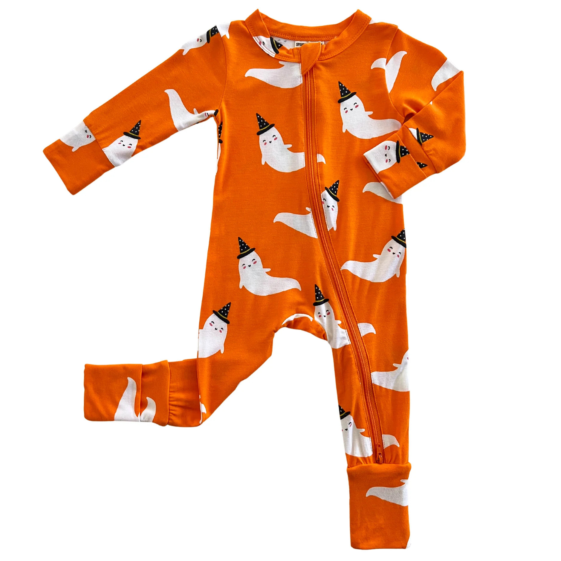 2-Way Convertible Zip Romper, Orange Ghost | SpearmintLOVE