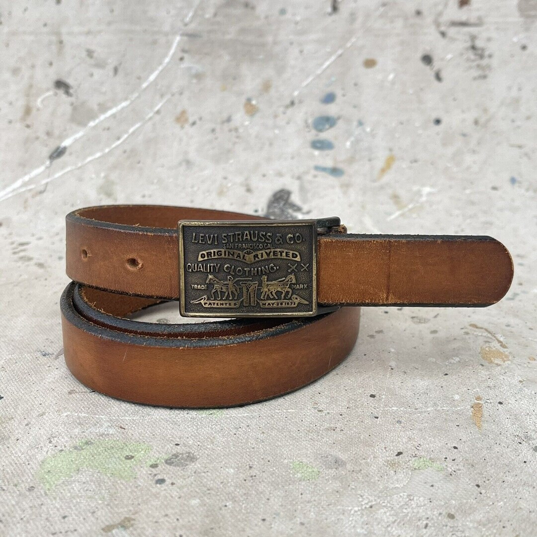 Vintage 1970s Levis Leather Belt & Branded Brass Buckle - Etsy | Etsy (US)
