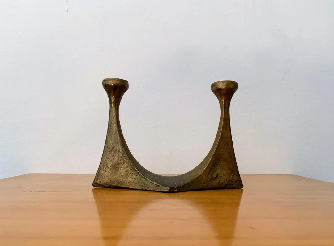 Brutalist Candle Holder/ by Michael Harjes/ Bronze Mid Century Candle Holder/ Danish Design/ Germ... | Etsy (US)