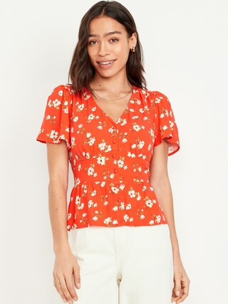 V-Neck Button-Down Crepe Top | Old Navy (US)