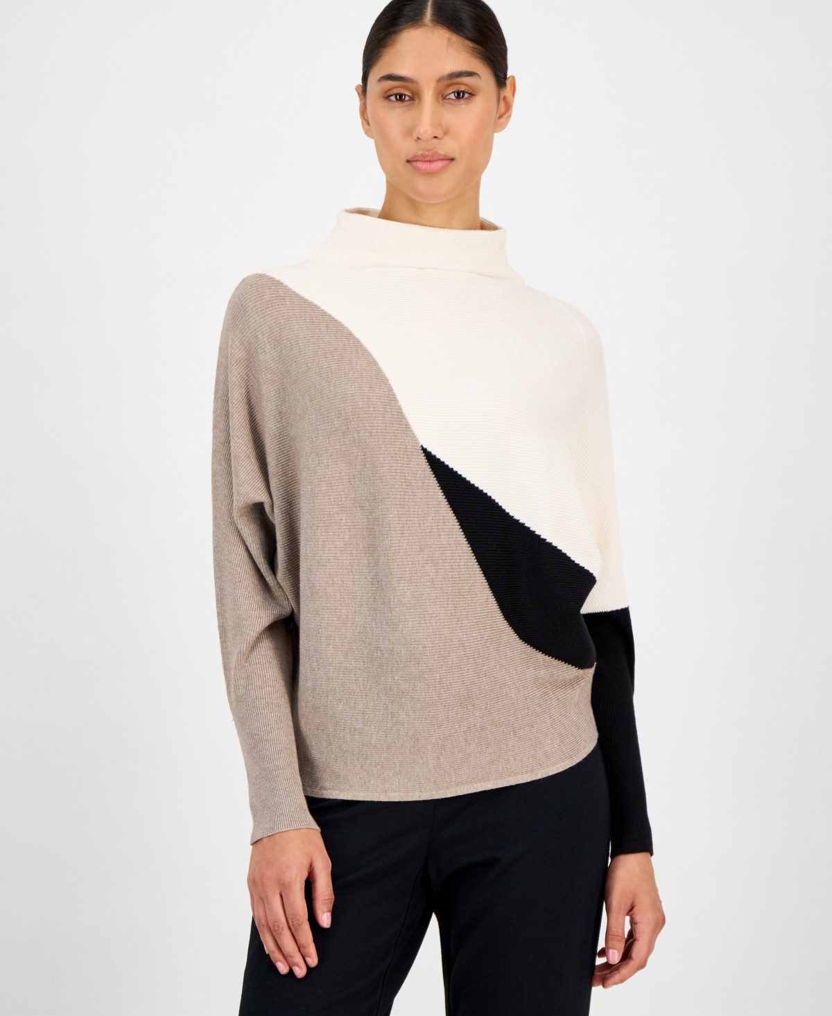 T Tahari Women's Funnel-Neck Dolman-Sleeve Sweater - Taupe Heat | Macy's