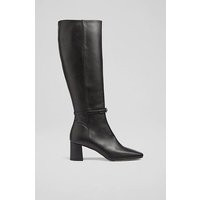 Sylvia Black Leather Buckle-Detail Knee-High Boots, Black | L.K. Bennett (UK)