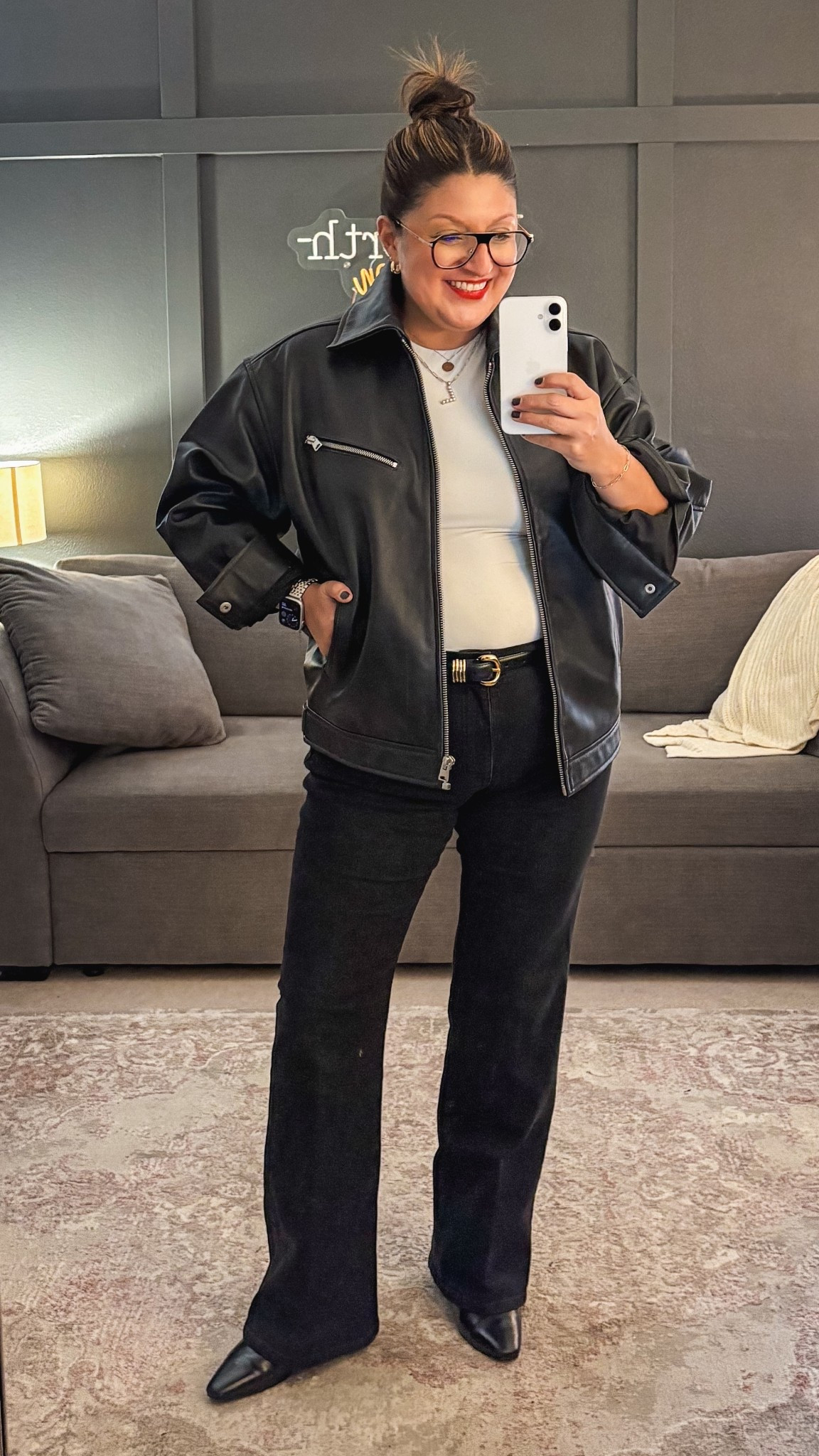 Quince jacket (XL)
Abercrombie tee (XL)
Madewell jeans (32)
Madewell belt (XL)
Madewell boots 

#LTKOver40 #LTKMidsize #LTKSaleAlert