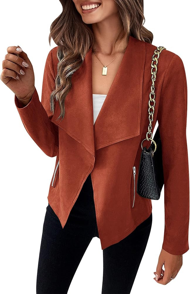 PRETTYGARDEN Women's Faux Suede Jackets 2024 Fall Clothes Long Sleeve Open Front Cropped Coat Out... | Amazon (US)