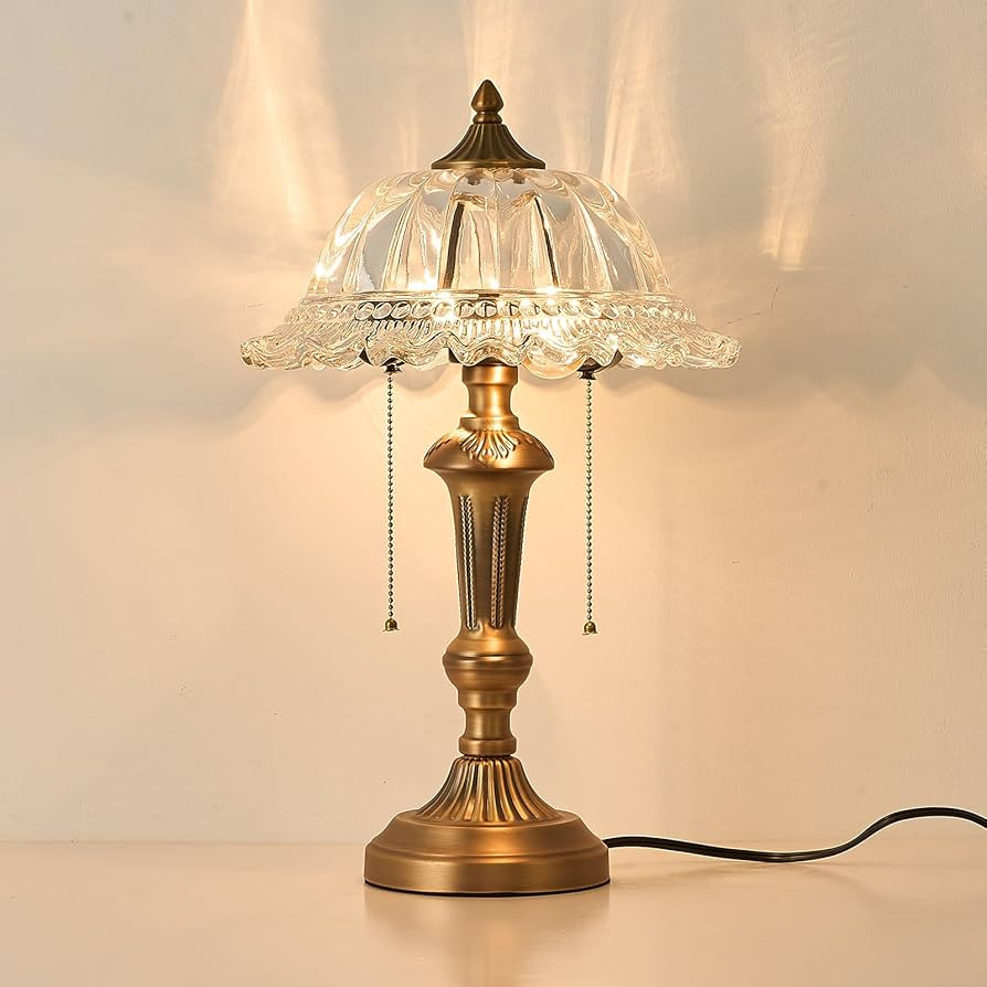 HDDFL Glass Shade Table Lamp Vintage Brass Metal Desk Lamp 2 Lights Table Light with Plug Switch ... | Amazon (US)