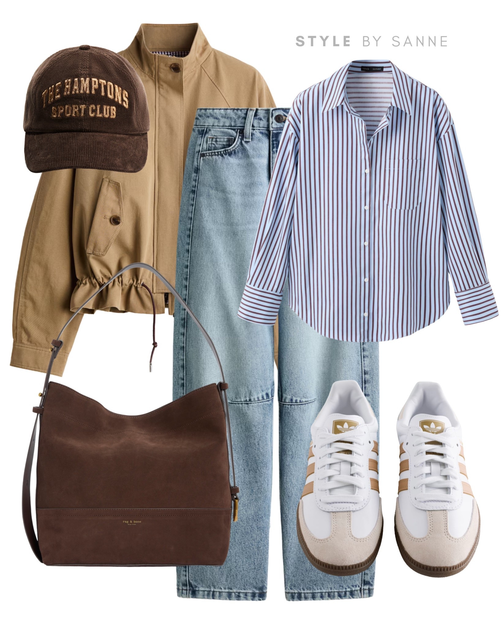 A light camel jacket paired with deep brown trousers creates a rich, tonal base. Styled with a striped shirt, casual sneakers and soft accessories for an effortless everyday look that feels relaxed yet put together.🤎

#LTKspring #LTKstyletip